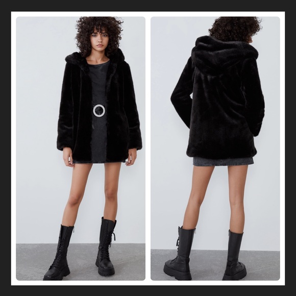 Zara Faux Fur Hooded Coat - Picture 2 of 13